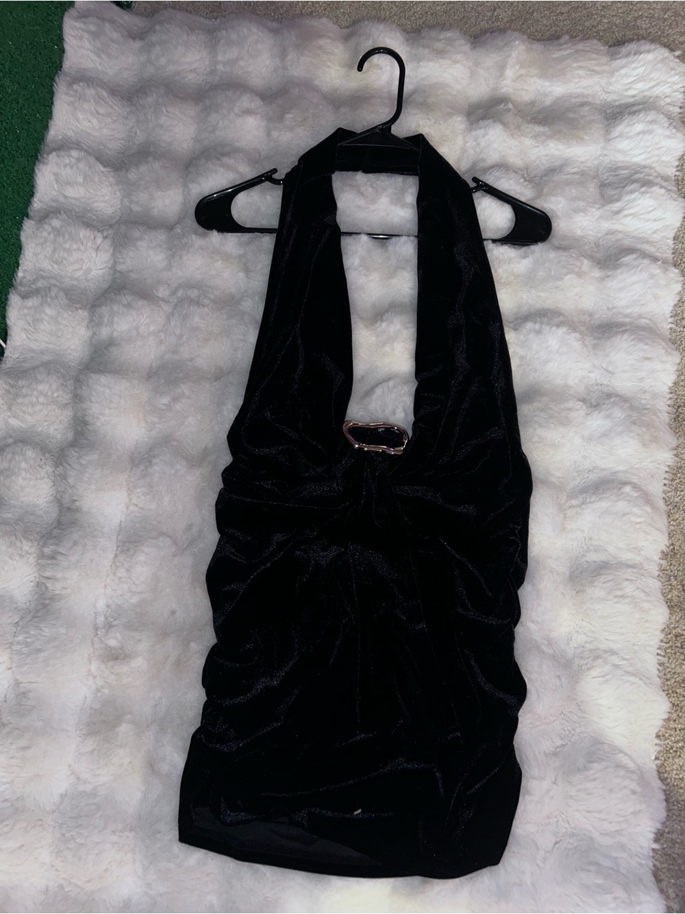 Black Velvet Halter Dress with Front Ring Detail